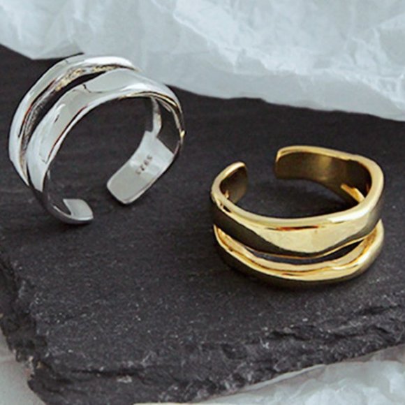 NEW Gold/Sterling Silver Wave Open Adjustable Ring - Picture 4 of 8